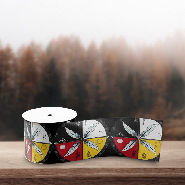 Medicine Wheel Mandala Round Indigenous Grosgrain Ribbon (Creator Uploaded)