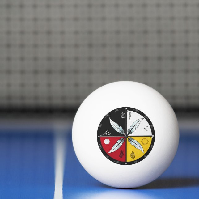 Medicine Wheel Mandala Round Indigenous Ping Pong Ball (Net)