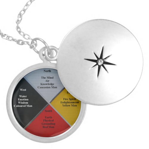 Medicine Wheel Words Silver Plated Round Locket