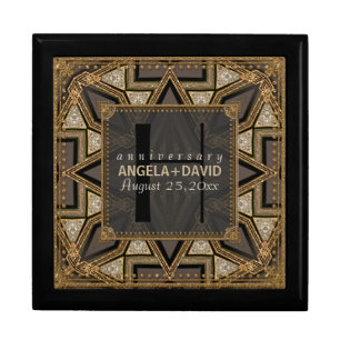 Mediev Art Deco Black Gold Wedding Anniversary Box