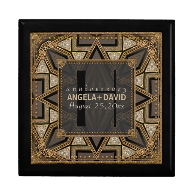 Mediev Art Deco Black Gold Wedding Anniversary Box (Front)