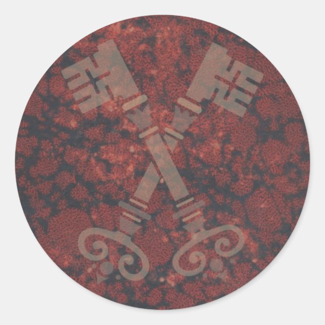 Medieval 21st keys against dark red marble classic round sticker (Front)