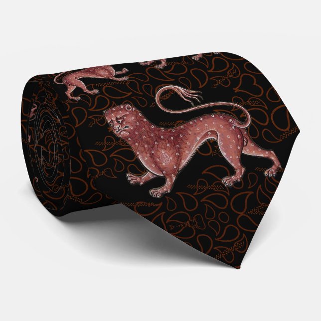 Medieval Aberdeen Bestiary Gold Blue Brown Red Nec Neck Tie (Rolled)