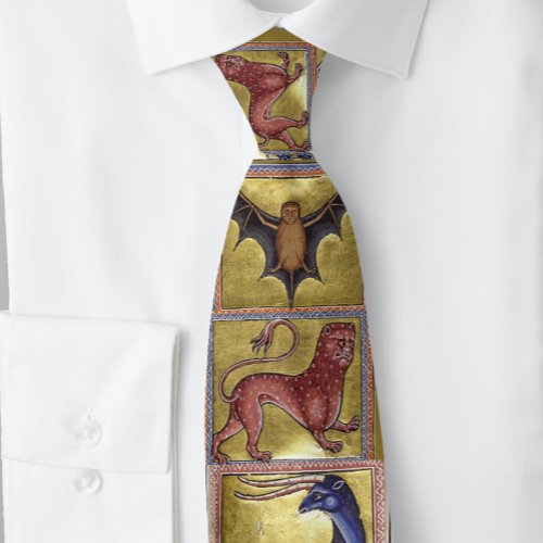 Medieval Aberdeen Bestiary Gold Blue Brown Red Neck Tie