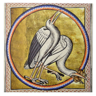 Medieval Aberdeen Bestiary Storks Ceramic Tile