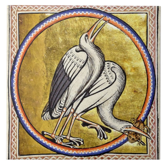 Medieval Aberdeen Bestiary Storks Ceramic Tile (Front)