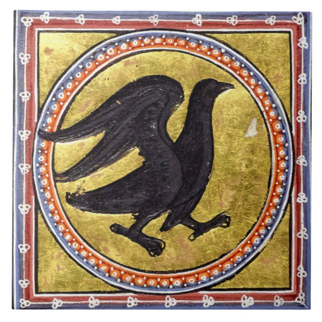 Medieval Aberdeen Bestiary Woodpecker Ceramic Tile (Front)