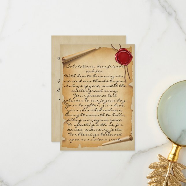Medieval Aged Scroll Wax Seal Wedding Thank You (Front/Back In Situ)