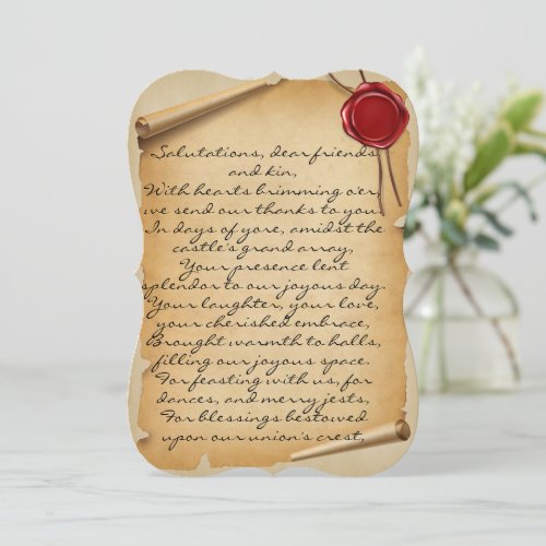 Medieval Aged Scroll Wax Seal Wedding Thank You