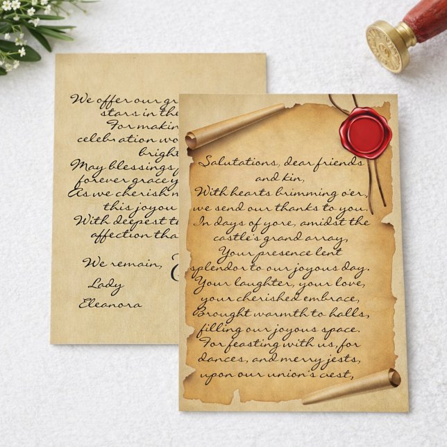 Medieval Aged Scroll Wax Seal Wedding Thank You Card (Creator Uploaded)