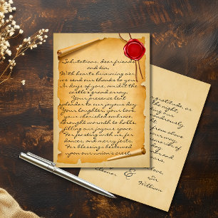 Medieval Aged Scroll Wax Seal Wedding Thank You Card