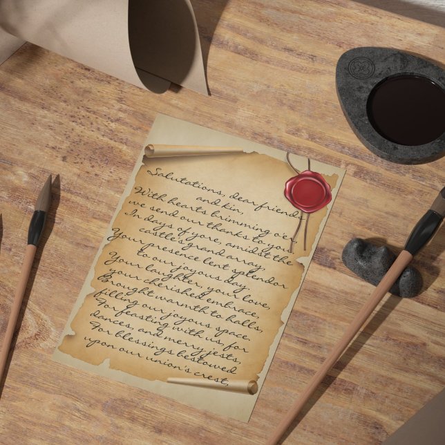 Medieval Aged Scroll Wax Seal Wedding Thank You Postcard (Medieval Aged Scroll Wax Seal Wedding Thank You Postcard)