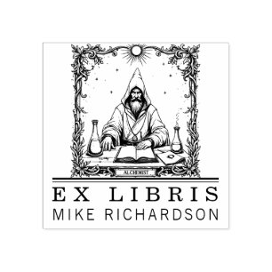 Medieval Alchemist Bookplate Stamp