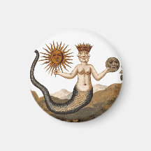Medieval Alchemy Symbol - Merman with Sun and Moon