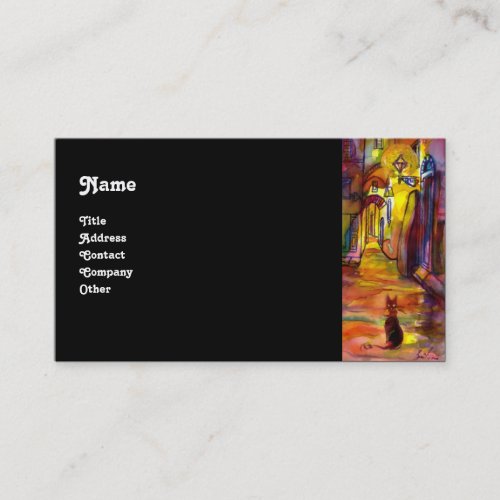 MEDIEVAL ALLEY BY NIGHT IN FLORENCE black Business Card