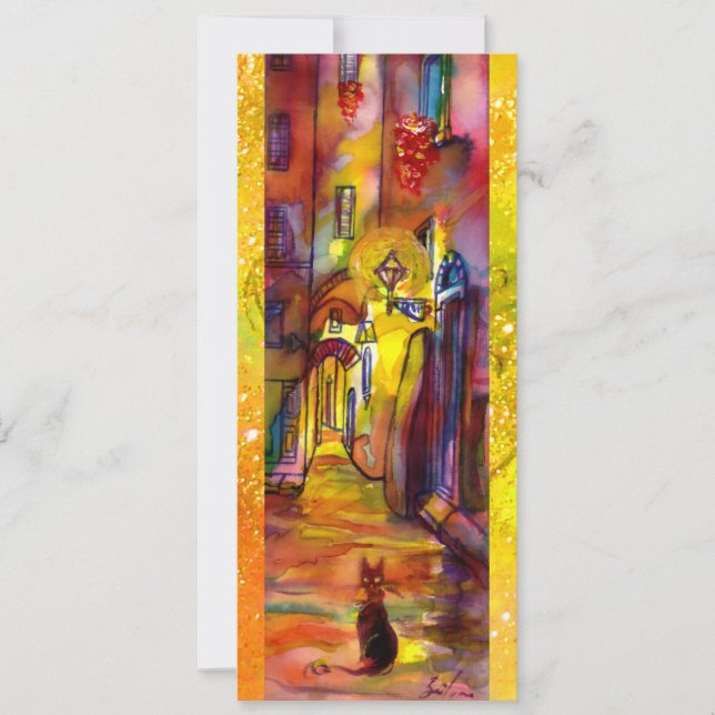 MEDIEVAL  ALLEY BY NIGHT IN FLORENCE,red yellow (Front)