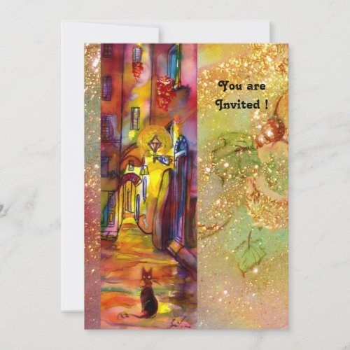 MEDIEVAL  ALLEY BY NIGHT IN FLORENCEred yellow Invitation