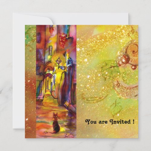 MEDIEVAL ALLEY BY NIGHT IN FLORENCEred yellow Invitation