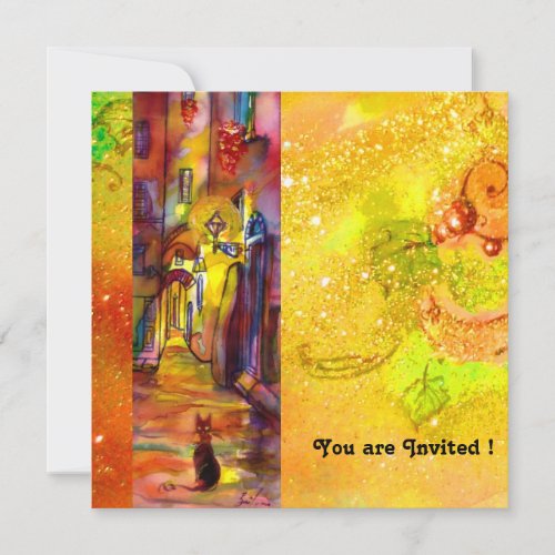MEDIEVAL  ALLEY BY NIGHT IN FLORENCEred yellow Invitation