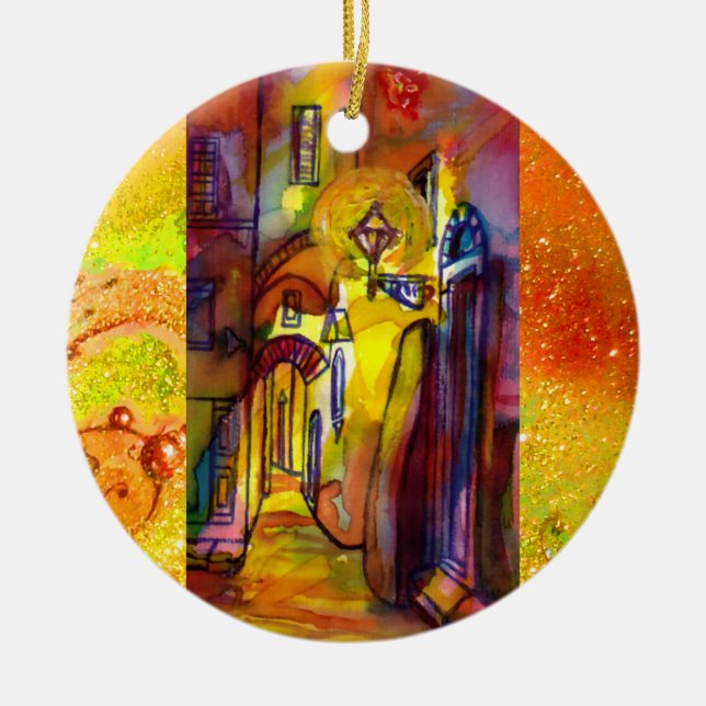 MEDIEVAL ALLEYS  BY NIGHT IN FLORENCE CERAMIC ORNAMENT (Front)