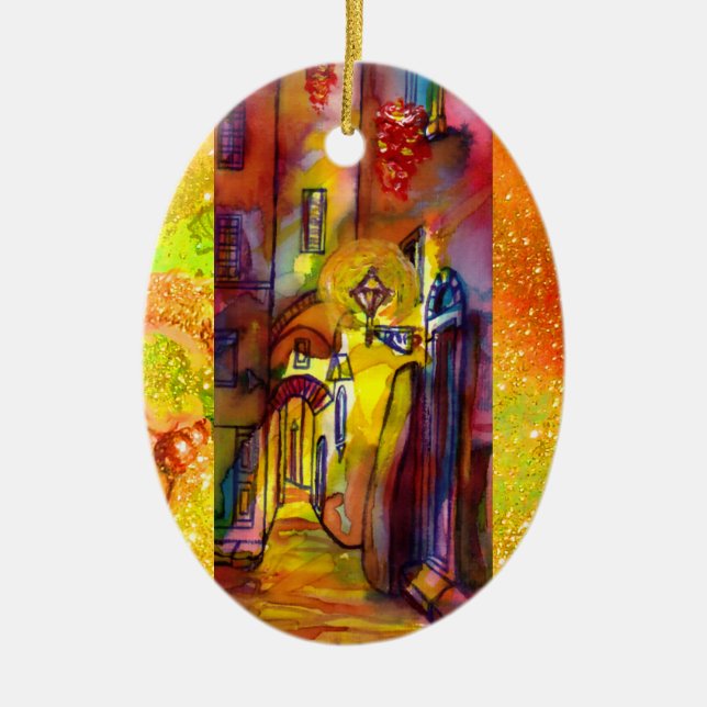 MEDIEVAL ALLEYS  BY NIGHT IN FLORENCE CERAMIC ORNAMENT (Front)