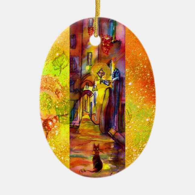 MEDIEVAL ALLEYS  BY NIGHT IN FLORENCE CERAMIC ORNAMENT (Front)