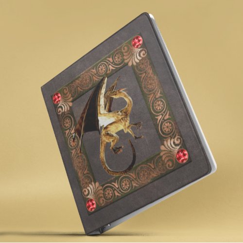 Medieval Ancient Rustic Dragon Gold Jeweled 3 Ring Binder