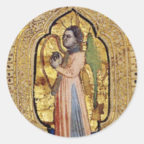 Medieval Angel With Harp Gold Italian Renaissance Classic Round Sticker