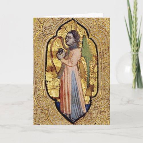 Medieval Angel With Harp Gold Renaissance Fine Art Card
