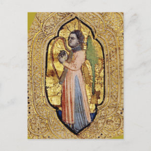 Medieval Angel With Harp Gold Renaissance Fine Art Postcard