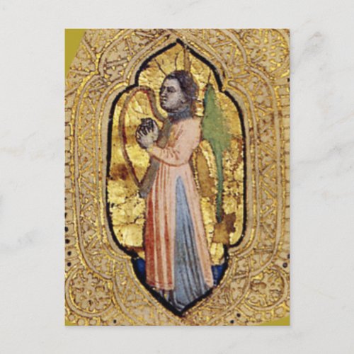 Medieval Angel With Harp Gold Renaissance Fine Art Postcard