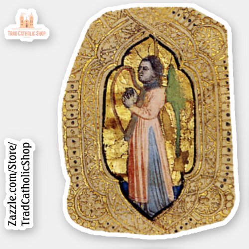 Medieval Angel With Harp Gold Renaissance Fine Art Sticker