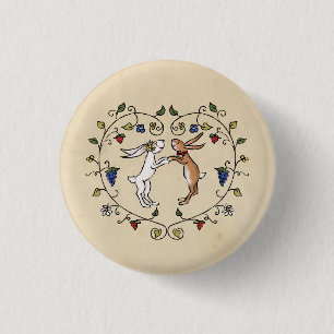 Medieval animals bride and groom in heart badge button