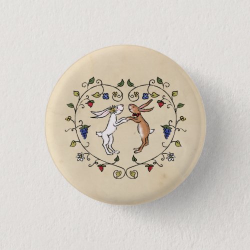 Medieval animals bride and groom in heart badge button