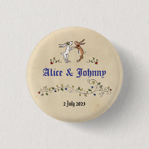 Medieval animals bride and groom round badge button