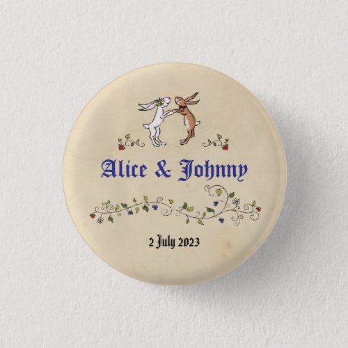 Medieval animals bride and groom round badge button