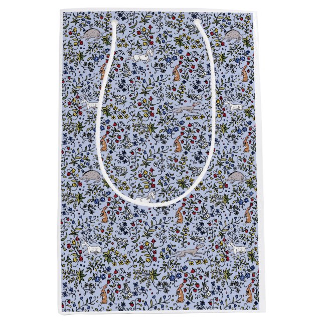 Medieval animals mille fleurs blue gift bag (Front)