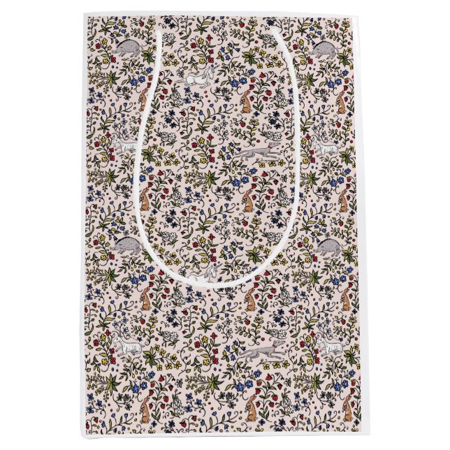 Medieval animals mille fleurs pink gift bag (Front)