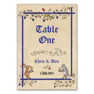 Medieval animals table no. card with couple's name