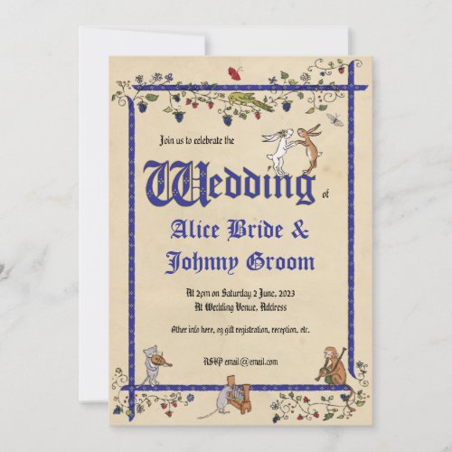 Medieval animals wedding invitation