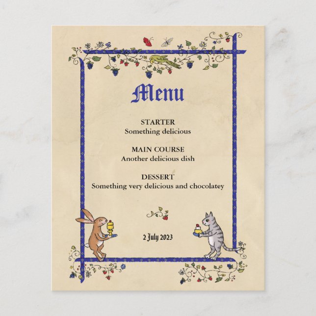 Medieval animals wedding menu (Front)