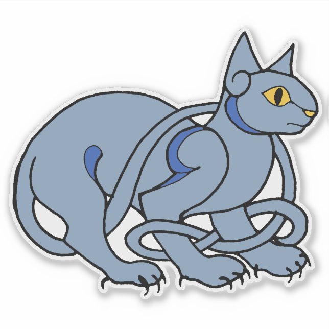 Medieval Art Celtic Knot Blue Cat Sticker (Front)