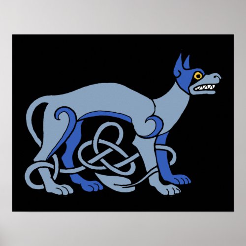 Medieval Art Celtic Knot Blue Hound Or Dog Poster