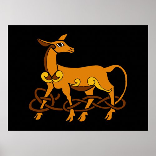 Medieval Art Celtic Knot Brown Deer Poster