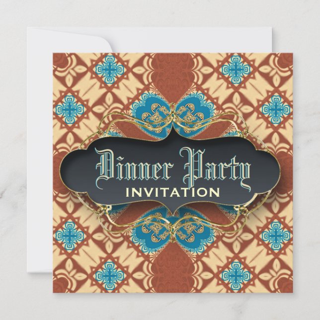 Medieval Batik Tartan  Dinner Party Invitations (Front)