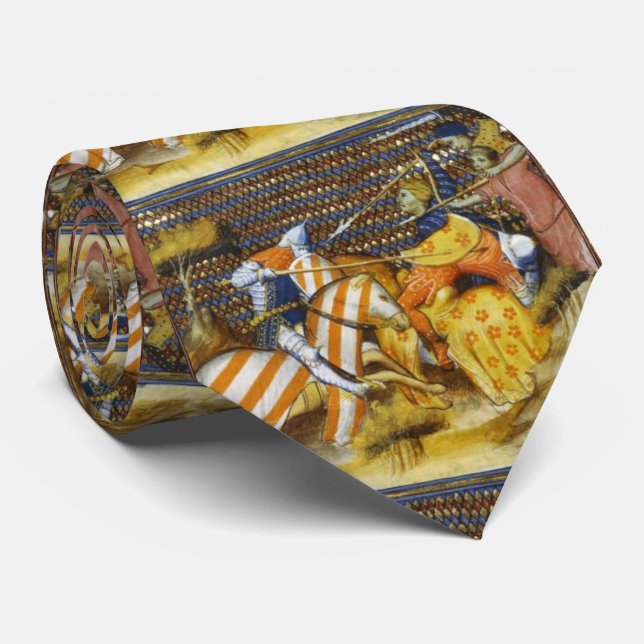 MEDIEVAL BATTLE, FIGHTING KNIGHTS HORSEBACK  NECK TIE (Rolled)