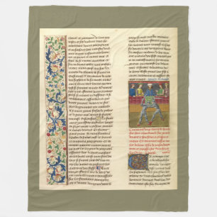 Medieval Battle Illuminated Manuscript Fleece Blanket