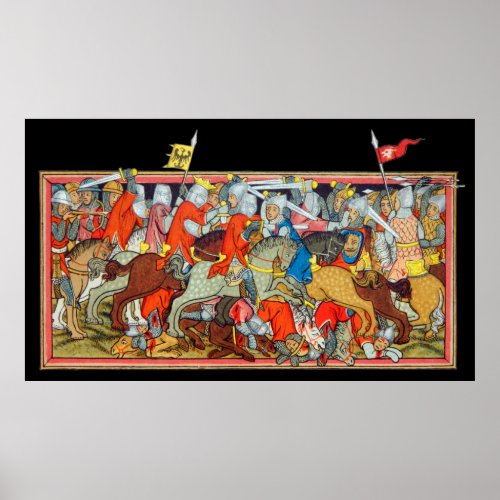 Medieval battle unique manuscript illumination poster