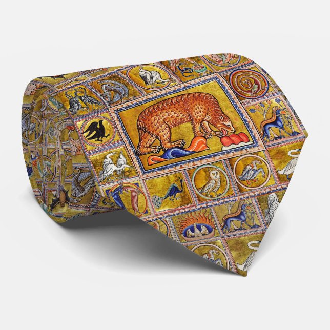 MEDIEVAL BESTIARY,BEAR,FOREST ANIMALS NECK TIE (Rolled)