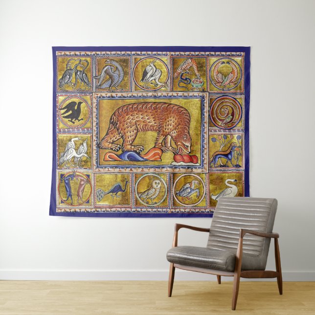 MEDIEVAL BESTIARY,BEAR,FOREST ANIMALS TAPESTRY (In Situ (Horizontal))